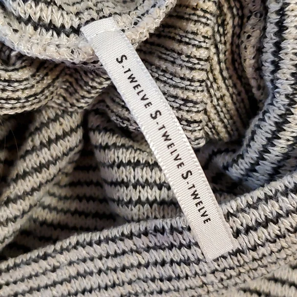 Cowl neck wrap across lightweight striped long sleeve sweater top Small - Picture 2 of 8